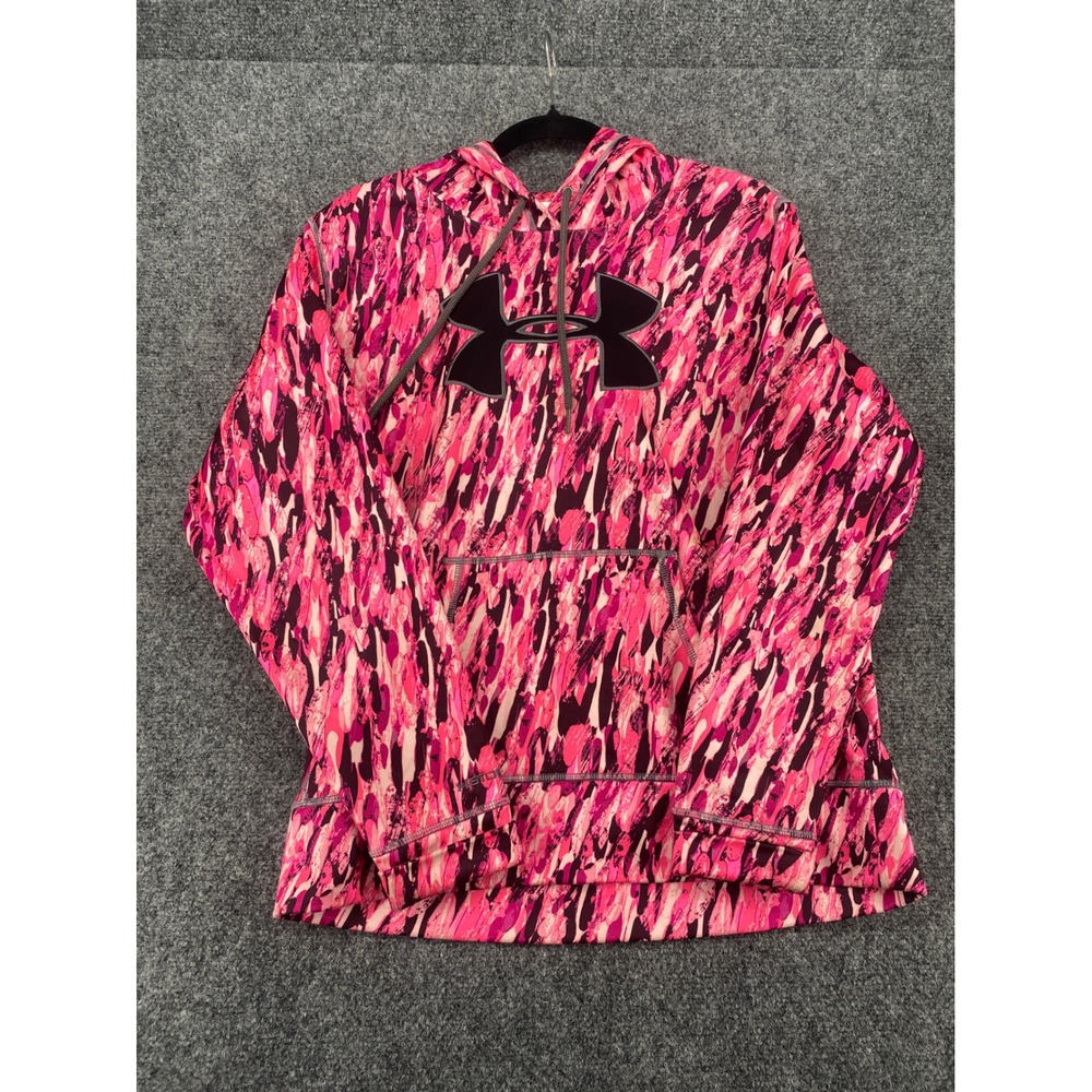 Under Armour Hoodie Big Logo Pink Camo Semi-Fitted Womens Small Sweatshirt